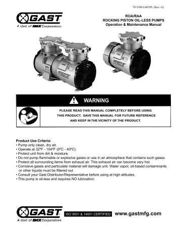 ROA & RAA Series Vacuum Pumps and Compressors Operation ...