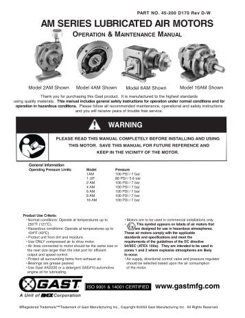 AM Series Lubricated Air Motors Operation & Maintenance Manual