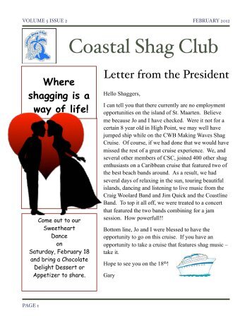 February 2012 Newsletter - Coastal Shag Club Of Shallotte NC