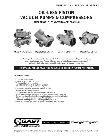 Piston Series Oilless Vacuum Pumps and Compressors Operation ...