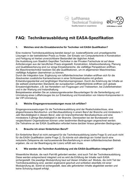 FAQ: Technikerausbildung mit EASA-Spezifikation