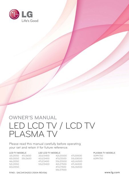 LG 55LD650 LCD TV User Guide Manual Download - TVs Catalog