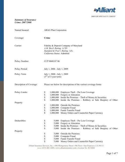 Page 1 Of 7 Abag Plan Risk Management Insurance - 