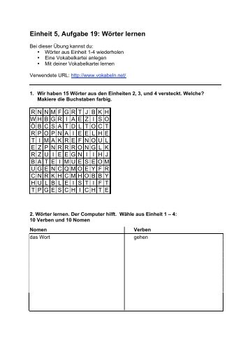 Einheit 5, Aufgabe 19: Wörter lernen - FRALLENG