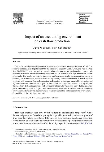 Impact of an accounting environment on cash flow prediction