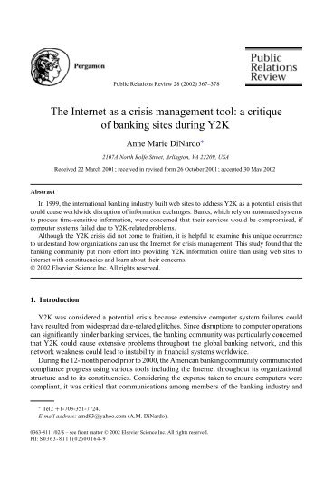 The Internet as a crisis management tool: a critique of banking sites ...