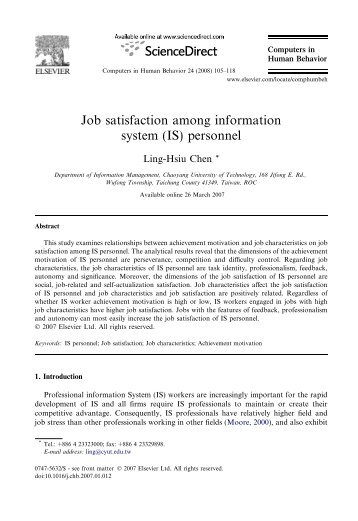 Job satisfaction among information system (IS) personnel