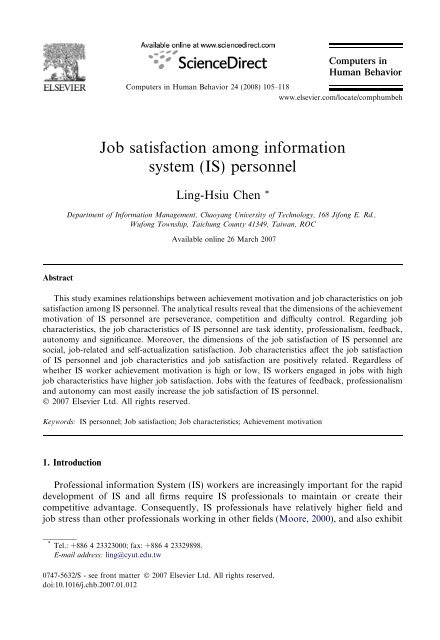 Job satisfaction among information system &#40;IS&#41; personnel
