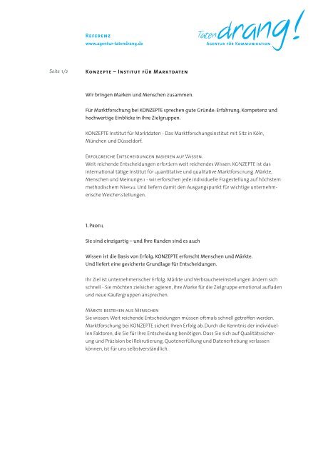 Konzeption und Text als PDF zum Download - Agentur Tatendrang