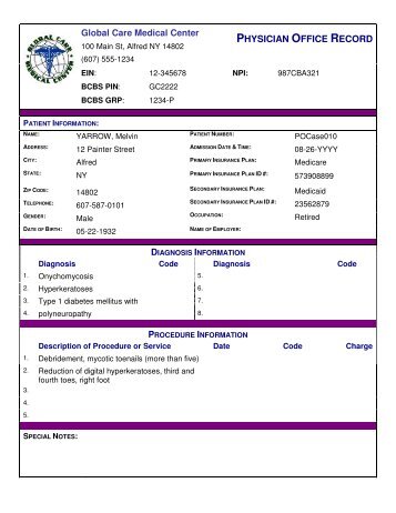 Global Care Medical Center PHYSICIAN OFFICE RECORD