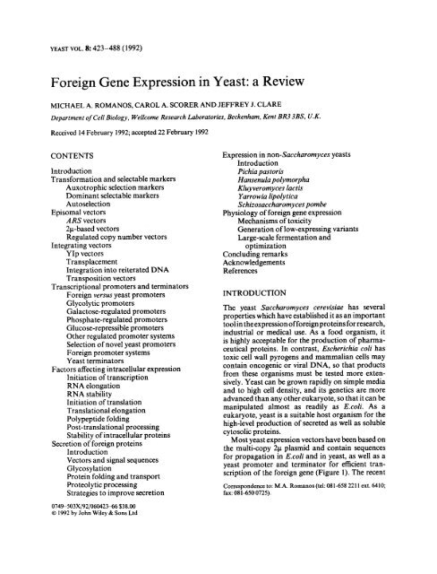 foreign gene expression in yeast a