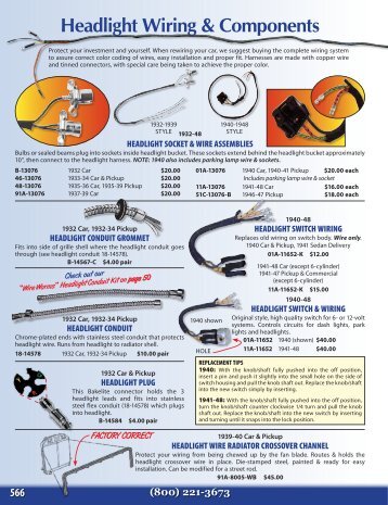 Headlight Wiring & Components - Bob Drake Reproductions,Inc.