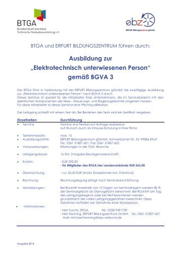 Elektrotechnisch unterwiesene Person nach BGVA 3 - ERFURT ...