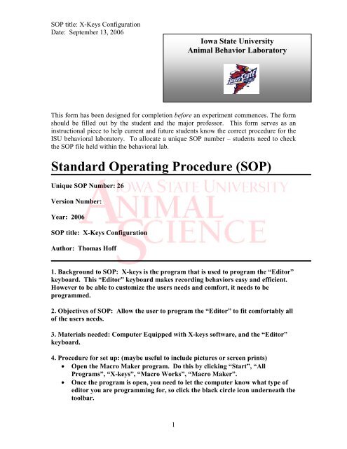Standard Operating Procedure (SOP) - Iowa State University