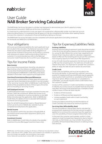 User Guide NAB Broker Servicing Calculator