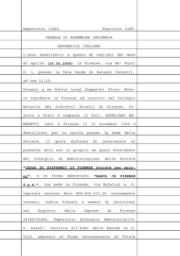 Repertorio 11822 Fascicolo 4185 VERBALE DI ASSEMBLEA ...