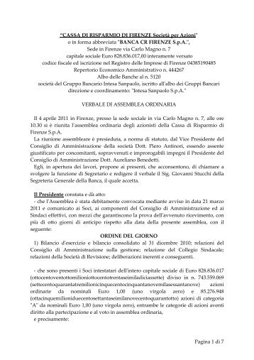 Verbale di Assemblea ordinaria dei Soci - Banca CR Firenze