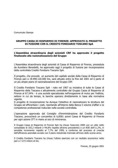 Credito Fondiario Toscano - Banca CR Firenze