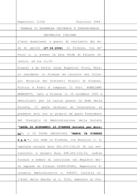 Repertorio 11336 Fascicolo 3944 VERBALE DI ASSEMBLEA ...
