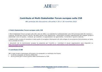 Contributo al Multi-Stakeholder Forum europeo sulla CSR - Abi