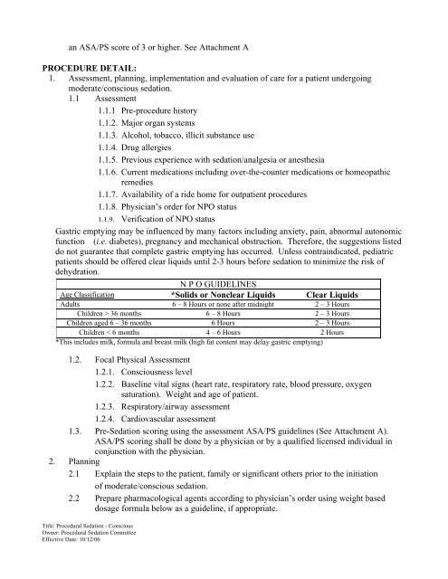 (moderate) sedation in accordance with the following procedure.