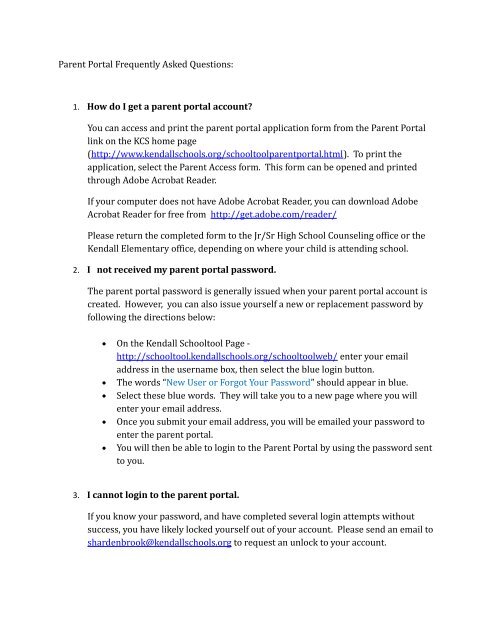 1. How do I get a parent portal account? - Kendall Central School