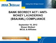 Bank Secrecy Act for Directors - Michigan Credit Union League