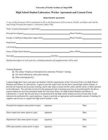 High School Student (Minor) Laboratory Worker Consent Form