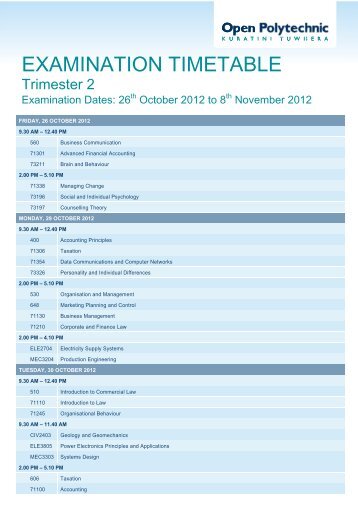 EXAMINATION TIMETABLE - Open Polytechnic