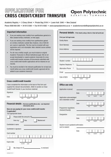 APPLICATION FOR - Open Polytechnic