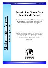 Stakeholder Vision for a Sustainable Future - Earth Summit 2002