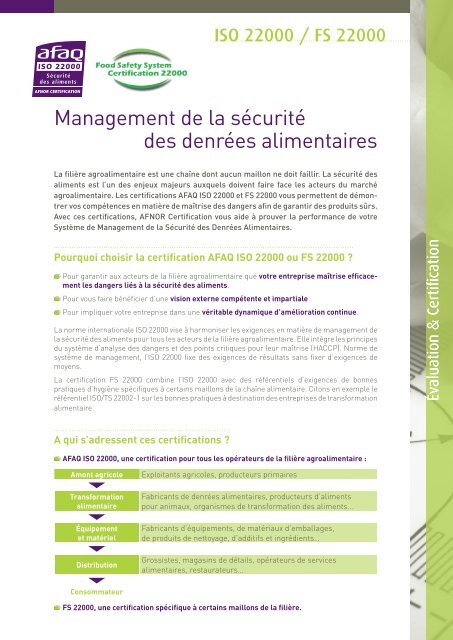 les certifications AFAQ ISO 22000 et FS 22000 - AFNOR Certification