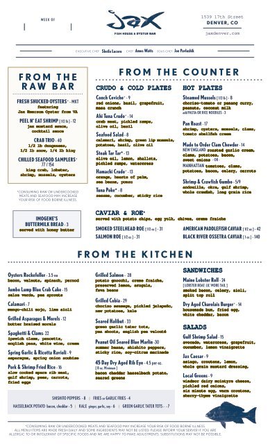 The fish 2024 house menu