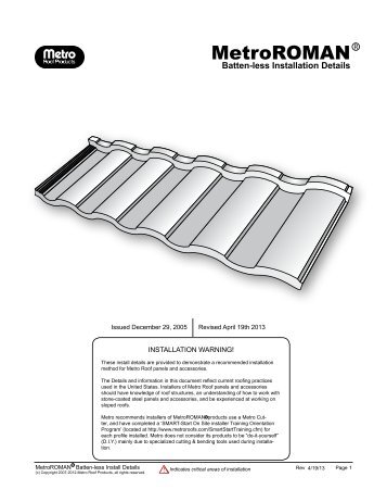 Metro Roman Tile Battenless Installation Guide - Best Buy Metals