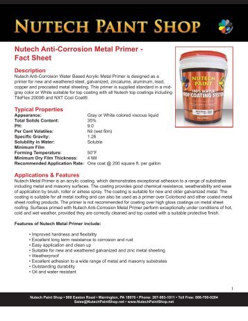 Nutech Anti-Corrosion Metal Primer - Fact Sheet - iMetal.net