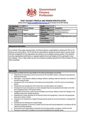 post vacancy profile and person specification - Government Finance ...