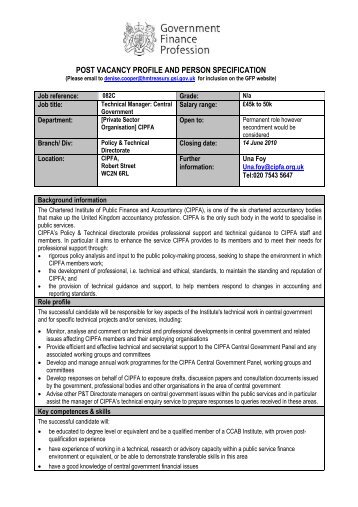 post vacancy profile and person specification - Government Finance ...