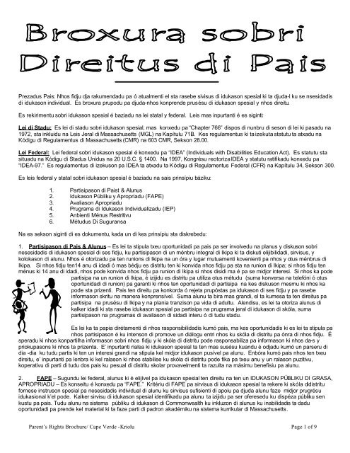 3 Avaliason Apropriadu Cape Verde Kriolu Translation Braintree Public Schools