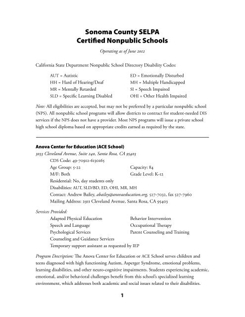 Non-Public Schools Program Description - Sonoma County SELPA