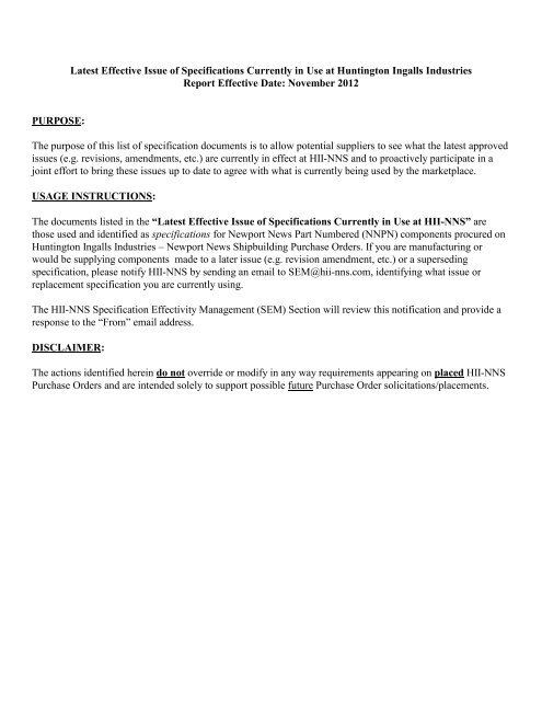 Latest Effective Issue Of Specifications Currently In Use At Latest Effective Issue Of Specifications Currently In Use At