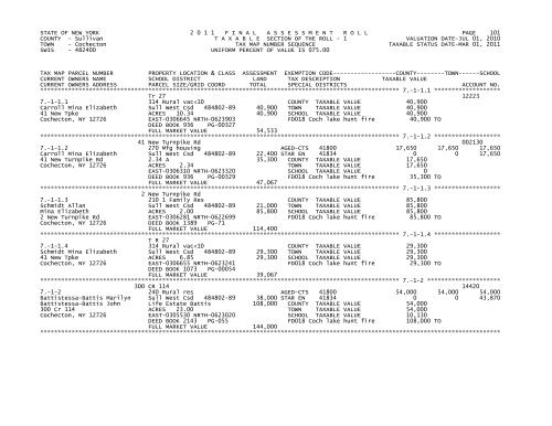 STATE OF NEW YORK 2 0 1 1 FINALASSESSMENTROLL PAGE 1 ...