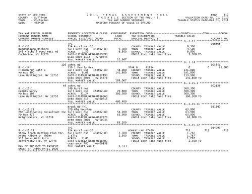 STATE OF NEW YORK 2 0 1 1 FINALASSESSMENTROLL PAGE 1 ...