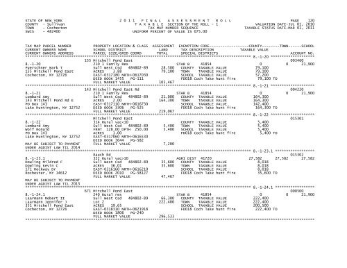 STATE OF NEW YORK 2 0 1 1 FINALASSESSMENTROLL PAGE 1 ...