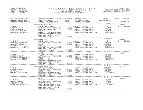 STATE OF NEW YORK 2 0 1 1 FINALASSESSMENTROLL PAGE 1 ...