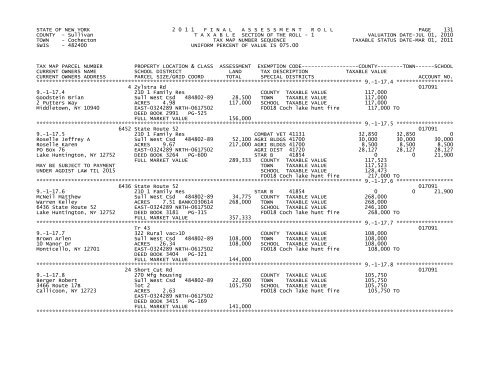 STATE OF NEW YORK 2 0 1 1 FINALASSESSMENTROLL PAGE 1 ...