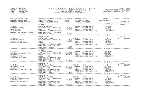 STATE OF NEW YORK 2 0 1 1 FINALASSESSMENTROLL PAGE 1 ...