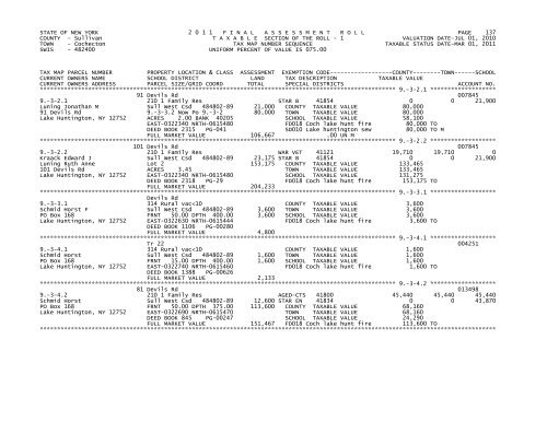 STATE OF NEW YORK 2 0 1 1 FINALASSESSMENTROLL PAGE 1 ...