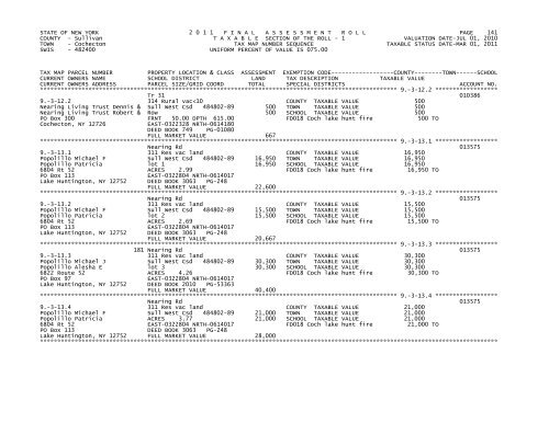 STATE OF NEW YORK 2 0 1 1 FINALASSESSMENTROLL PAGE 1 ...