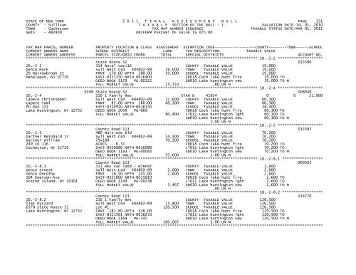 STATE OF NEW YORK 2 0 1 1 FINALASSESSMENTROLL PAGE 1 ...