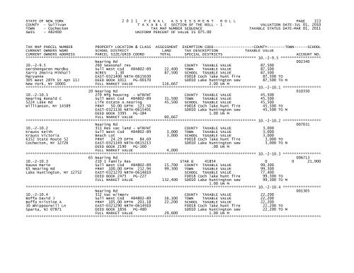 STATE OF NEW YORK 2 0 1 1 FINALASSESSMENTROLL PAGE 1 ...